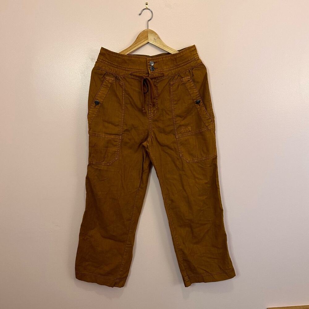 Free People Wide Leg Cotton Cargo Pants Brown Drawstring Waist 6